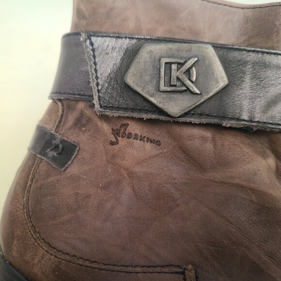 Vtg Dorking Brown & Black Leather Lace Up Ankle Boots Sz 39 Pointed Toe Witchy - Picture 13 of 14